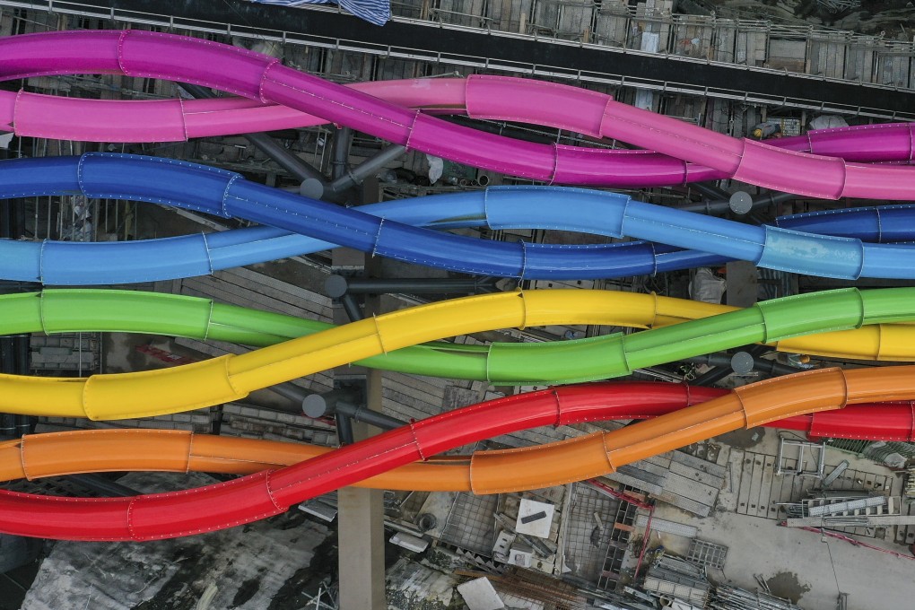 A tangle of rainbow-coloured water slides is among the new attractions at Ocean Park’s Water World. Photo: Martin Chan
