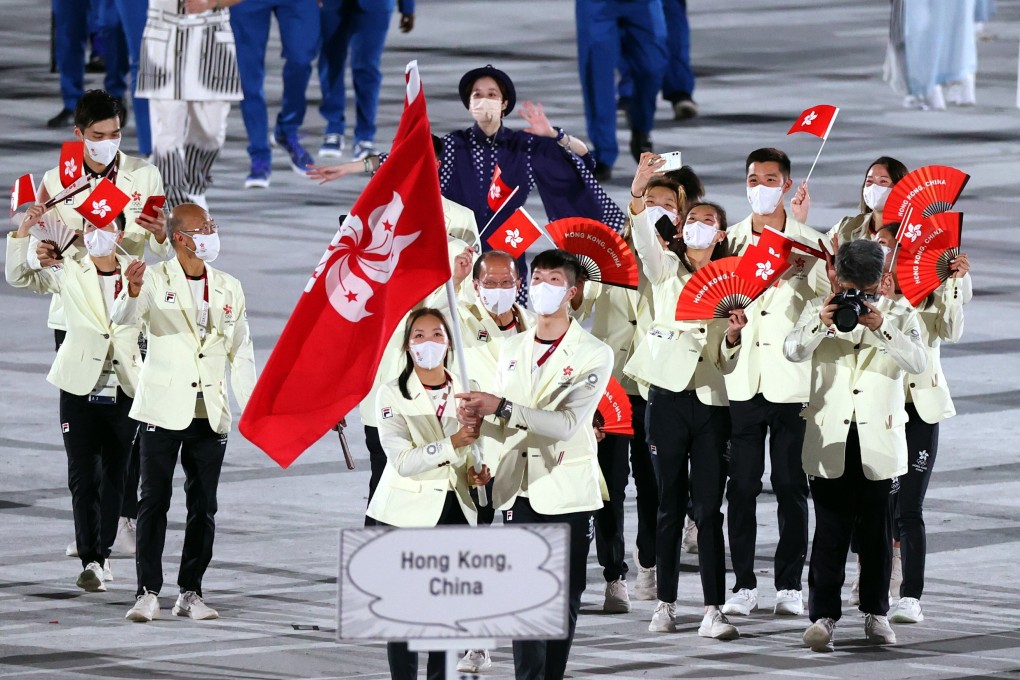 Hong Kong delegation parades during the Opening Ceremony of the Tokyo 2020 Olympic Games at the Olympic Stadium on July 23, 2021. Photo: EPA-EFE