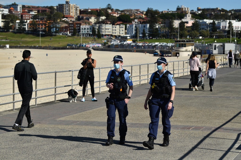 NSW police on patrol at Bondi Beach in Sydney. Photo: EPA