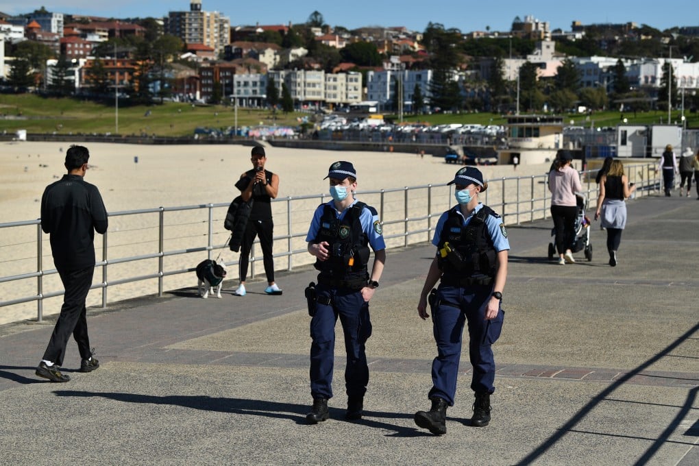NSW police on patrol at Bondi Beach in Sydney. Photo: EPA