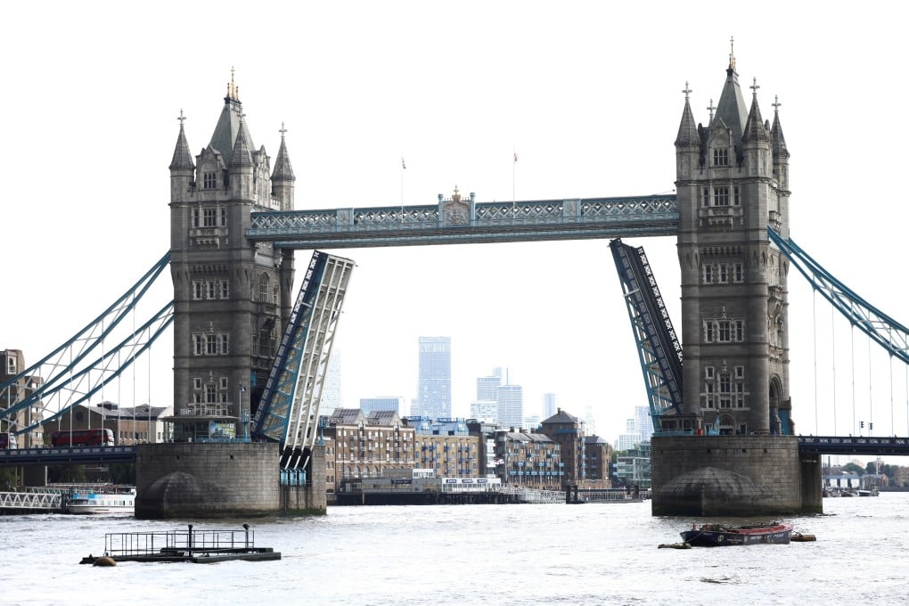 Tower Bridge in London was stuck in the open position due to a technical fault on Monday. Photo: Reuters
