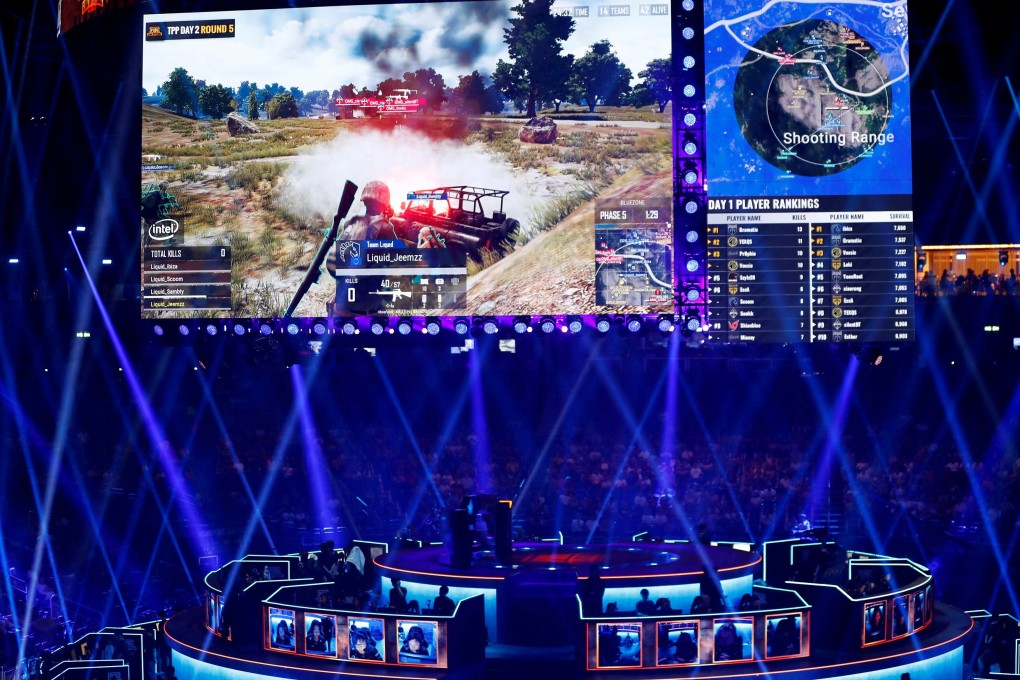 Players are seen on stage at the PUBG Global Invitational, the first official esports tournament for South Korean developer Krafton’s hit video game PUBG: Battlegrounds, held in Berlin, Germany, on July 26, 2018. Photo: Reuters