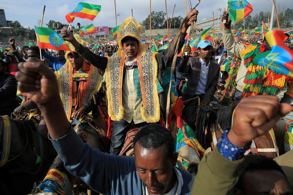 People attend a rally in Addis Ababa, Ethiopia on Sunday to support the National Defence Force and to condemn the movement of Tigray People Liberation Front (TPLF) fighters into Amhara and Afar regional territories. Photo: Reuters