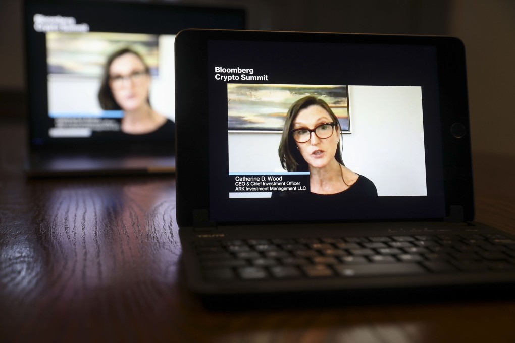 Catherine Wood, chief executive officer of ARK Investment Management speaks during a virtual conference on cryptocurrency in February. Photo: Bloomberg