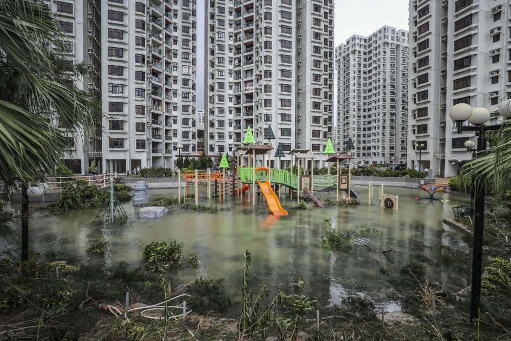 A playground at Heng Fa Chuen is flooded after Super Typhoon Mangkhut hit Hong Kong on September 16, 2018. Photo: Winson Wong
