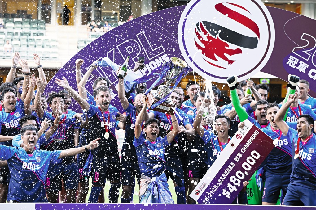 Kitchee celebrate as Hong Kong Premier League champions when lifting the title in May but there may only be six teams in the top tier in the new season. Photo: K.Y. Cheng