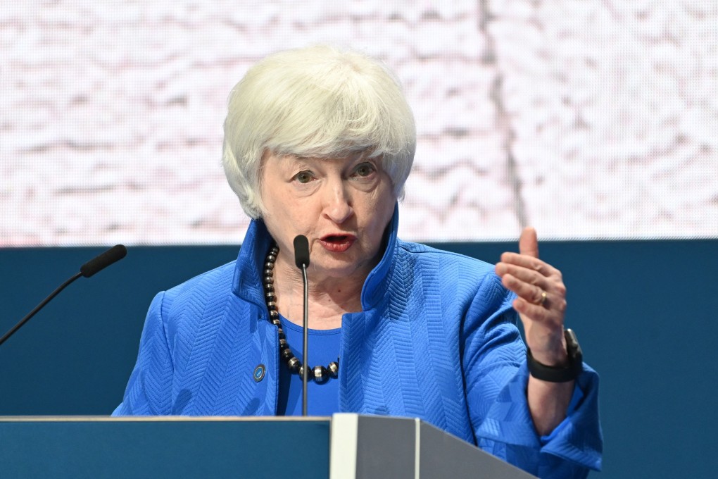 US Treasury Secretary Janet Yellen addresses a press conference in Venice in July. Photo: AFP