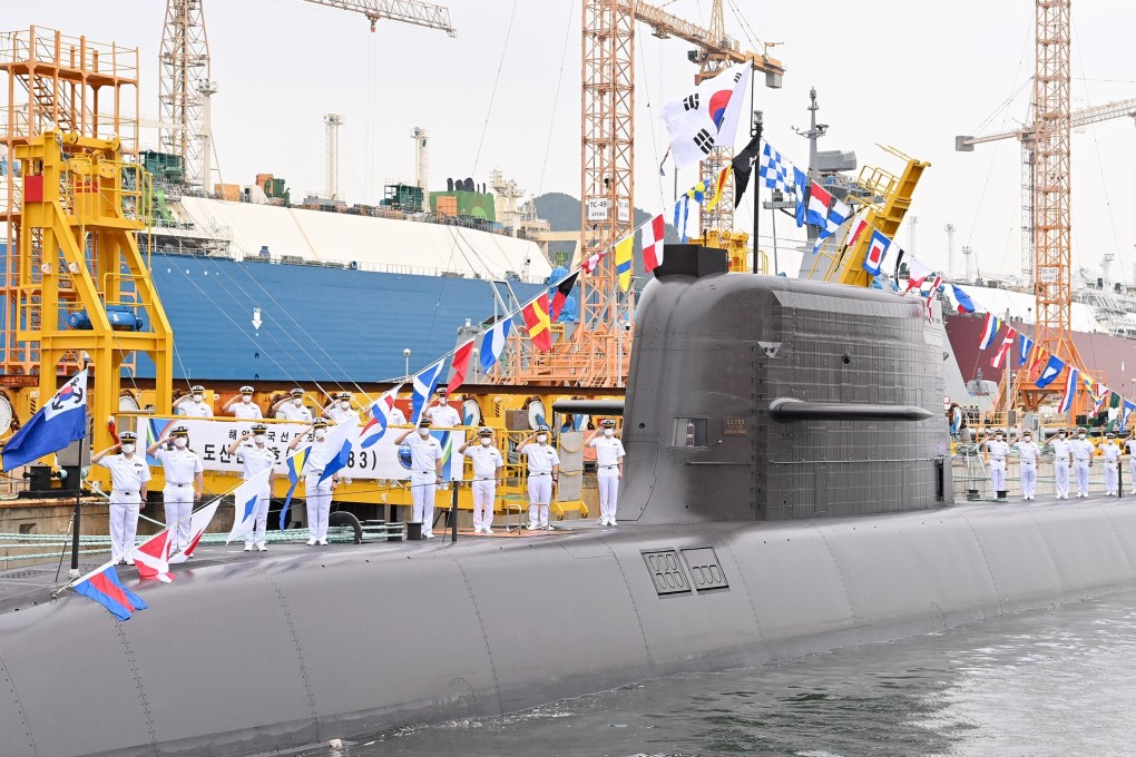 The commissioning ceremony for the South Korean Navy's Dosan Ahn Chang-ho submarine takes place at a dock on the southern island of Geoje. Photo: Handout