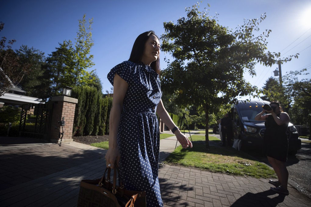 Meng Wanzhou, chief financial officer of Huawei Technologies, leaves her home in Vancouver to attend her extradition hearing on Wednesday. Photo: AP