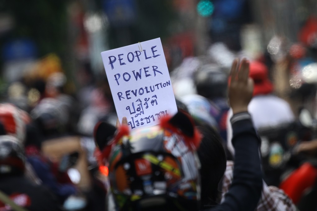 An anti-government protester during a ‘car mob’ rally in Bangkok on August 10. Photo: EPA