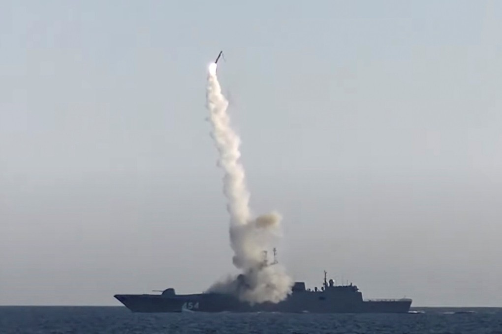 A Zircon hypersonic cruise missile is fired from the guided missile frigate Admiral Gorshkov in the White Sea. Photo: Russian Defence Ministry handout via Reuters