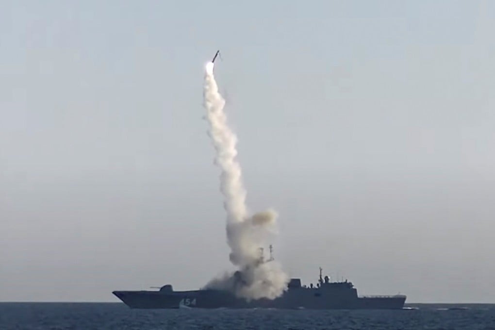 A Zircon hypersonic cruise missile is fired from the guided missile frigate Admiral Gorshkov in the White Sea. Photo: Russian Defence Ministry handout via Reuters