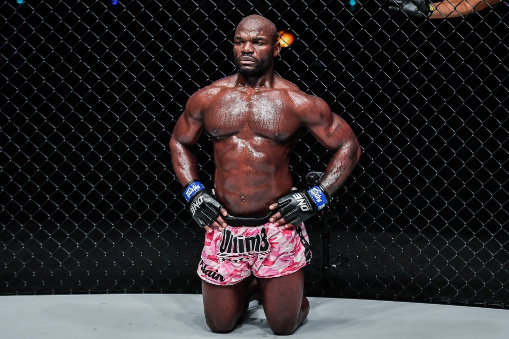 Alain Ngalani looks on after a groin shot against Thomas Narmo. Photos: David Ash/ONE Championship