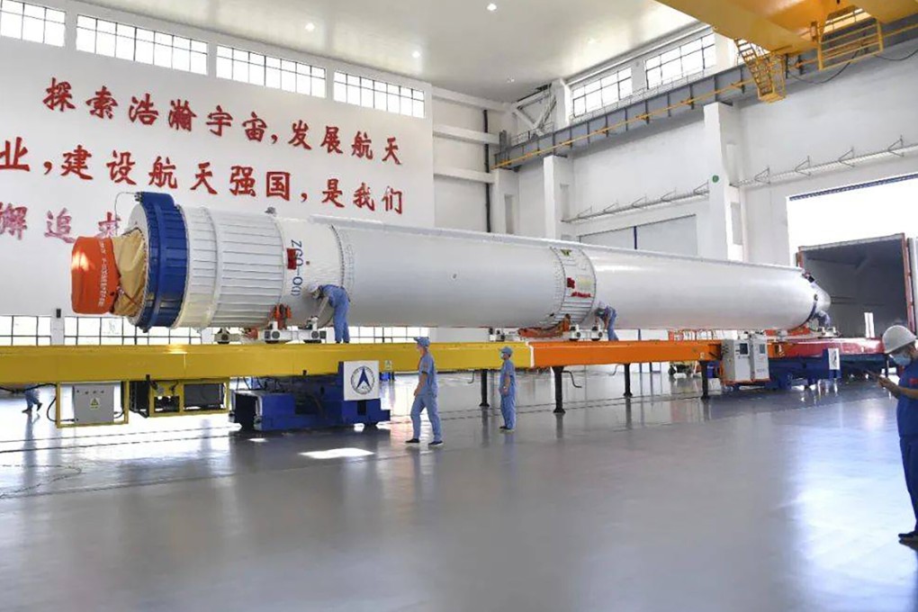 The Long March-7 Y4 (pictured) and Tianzhou-3 cargo spacecraft have arrived at the Wenchang launch site and are being prepared for next month’s mission. Photo: Handout