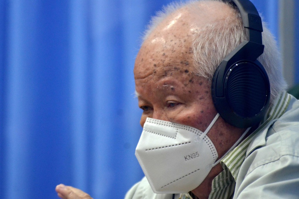 Former Khmer Rouge head of state Khieu Samphan is seen in the dock during an appeal against life imprisonment for his role in the genocide committed by the regime. Photo: AFP