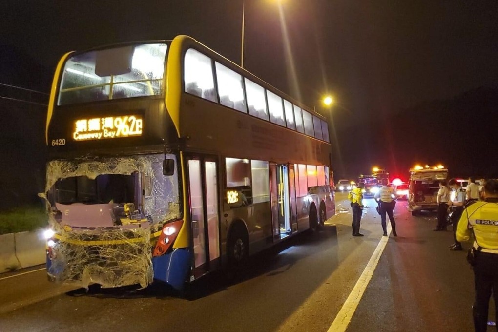The 962B Citybus after its collision with a broken-down delivery van late on Sunday night. Photo: Handout