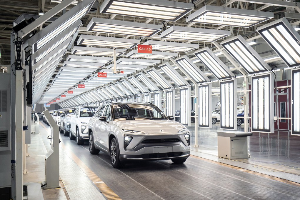 Electric vehicles roll off a NIO production line in Hefei, Anhui province. Photo: Bloomberg