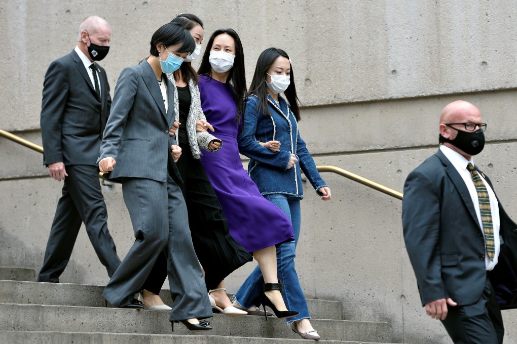 Huawei Technologies chief financial officer Meng Wanzhou leaving the Supreme Court of British Columbia during a lunch break in her extradition hearing in Vancouver on Wednesday. Photo: Reuters