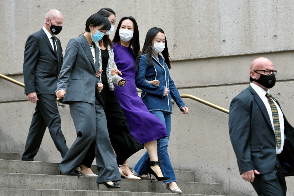 Huawei Technologies chief financial officer Meng Wanzhou leaving the Supreme Court of British Columbia during a lunch break in her extradition hearing in Vancouver on Wednesday. Photo: Reuters