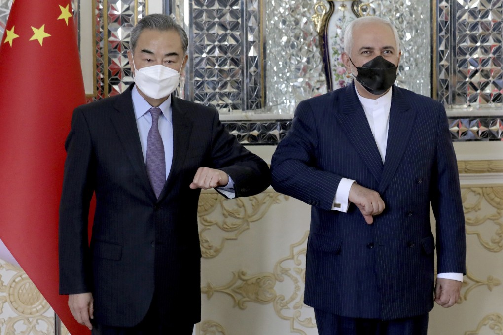 Chinese Foreign Minister Wang Yi with his Iranian counterpart Mohammad Javad Zarif during the first of Wang’s two extensive tours of the Middle East this year. Photo: AP