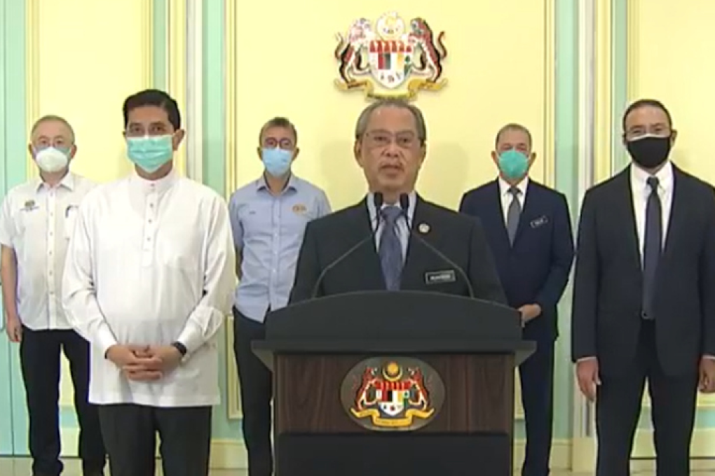 Malaysia’s embattled Prime Minister Muhyiddin Yassin gives a televised address in which he offered sweeping concessions to the opposition. Photo: Facebook