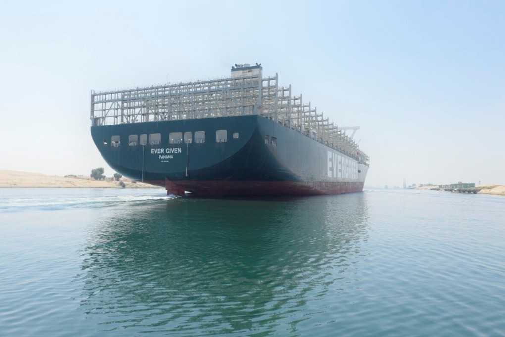Ever Given, one of the world's largest container ships, is seen after sailing through Suez Canal in Ismailia, Egypt, on Friday. Photo: Suez Canal Authority handout via Reuters
