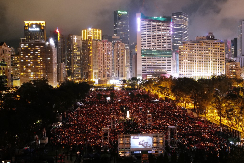The annual June 4 candlelight vigil in Victoria Park has been banned for two years in a row on public health grounds amid the pandemic. Photo: Robert Ng