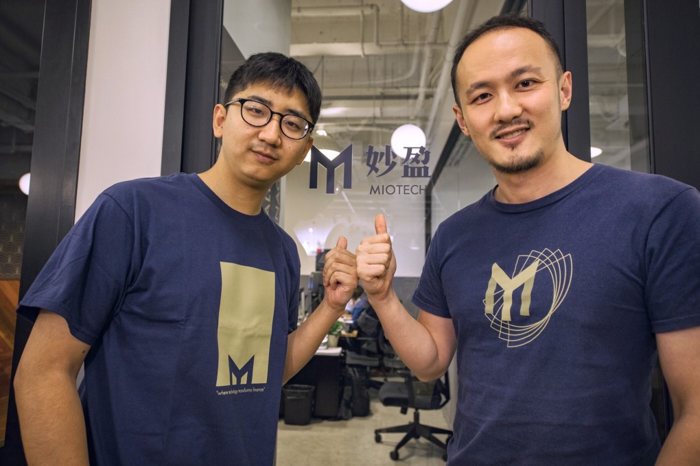 (Left to right) Co-founders Tao Liu and Jason Tu of MioTech, a Hong Kong-based fintech start-up. Photo: SCMP Handout