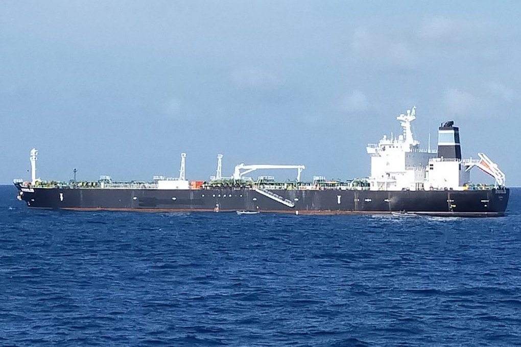 Indonesia’s navy seized the Bahamian-flagged MT Strovolos, seen here near the Riau islands. Photo: AFP