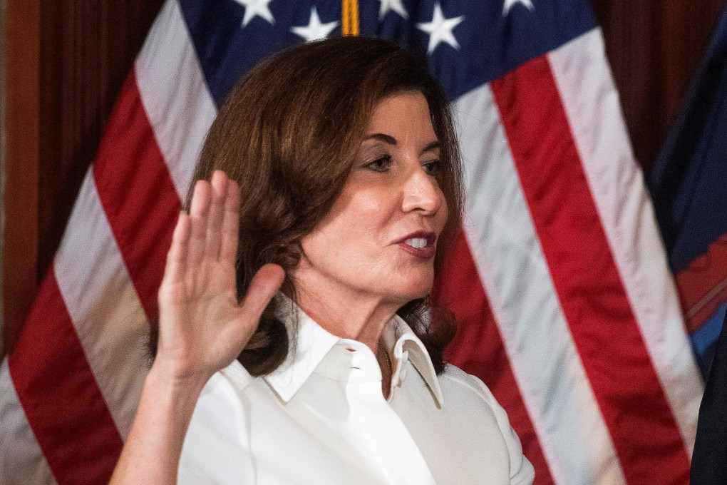Kathy Hochul is sworn in as New York State’s 57th and first female governor at the New York State Capitol in Albany, New York on Tuesday. Photo: Reuters