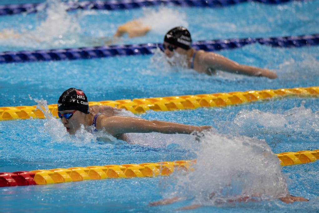 Hong Kong's Chan Yui-lam finishes first in the women's 100m butterfly S14 heat at the 2020 Paralympic Games in the Tokyo Aquatics Centre. Photos: Hong Kong Paralympic Committee