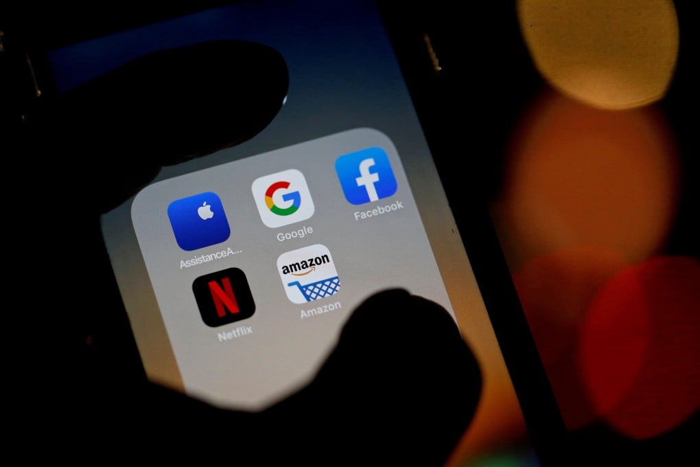 Logos of mobile apps Google, Amazon, Facebook, Apple and Netflix. Photo: Reuters