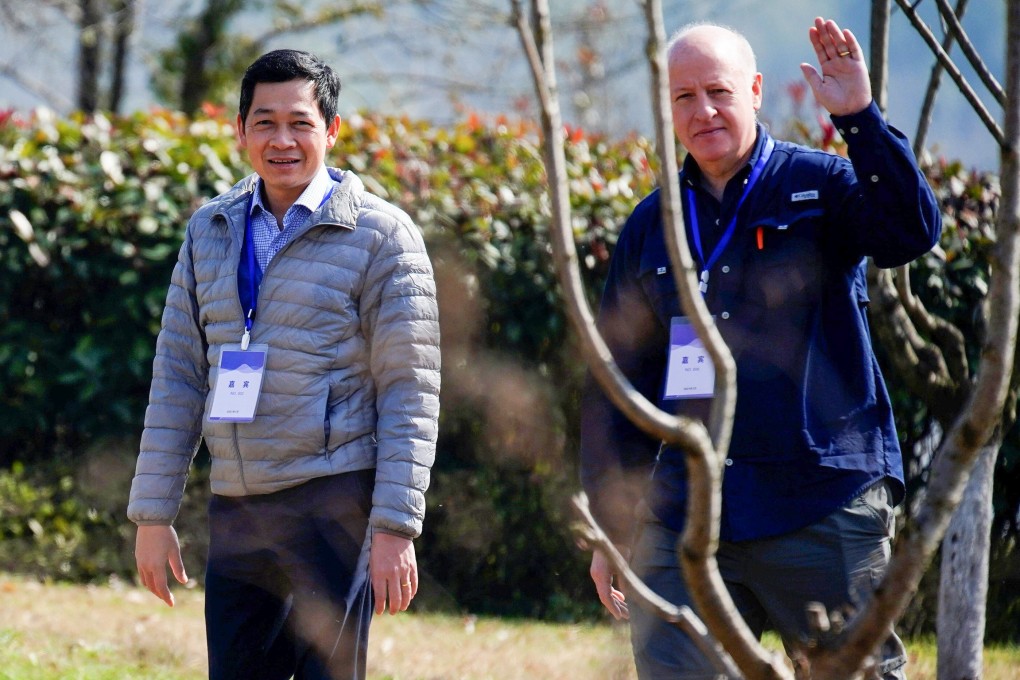 Peter Daszak and Hung Nguyen-Viet, members of the World Health Organization team tasked with investigating the origins of the new coronavirus disease, are pictured near their hotel in Wuhan, Hubei province, while on the WHO mission in China on February 6, 2021. Photo: Reuters
