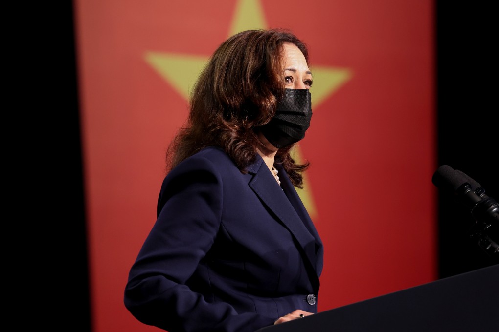 US Vice President Kamala Harris delivering remarks during the launch of the CDC Southeast Asia Regional Office in Hanoi, Vietnam, this week. Photo: Reuters