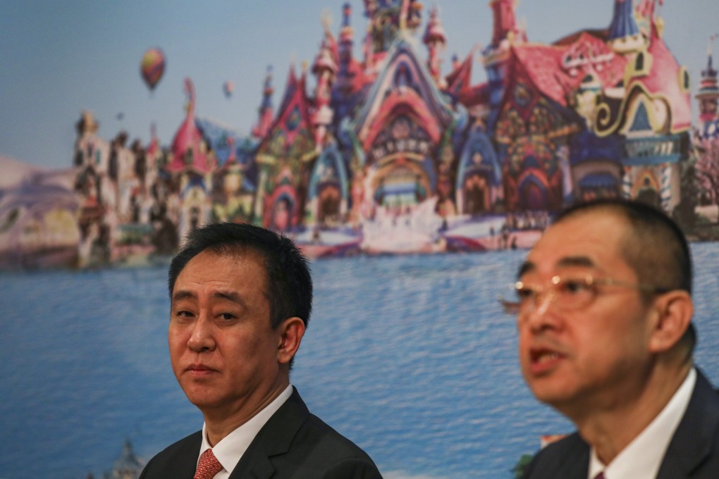 Chairman Hui Ka-yan (left) and CEO Xia Haijun, seen in a March 2019 file picture, are steering the indebted developer amid its liquidity challenges. Photo: Nora Tam