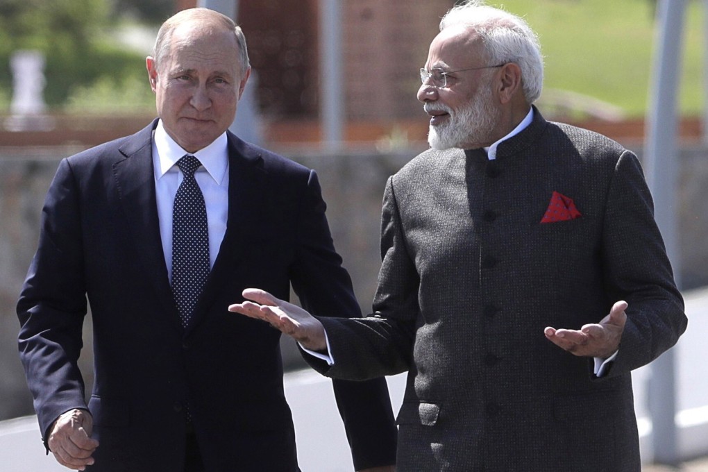 Russian President Vladimir Putin and Indian Prime Minister Narendra Modi during a meeting in 2019. Photo: EPA