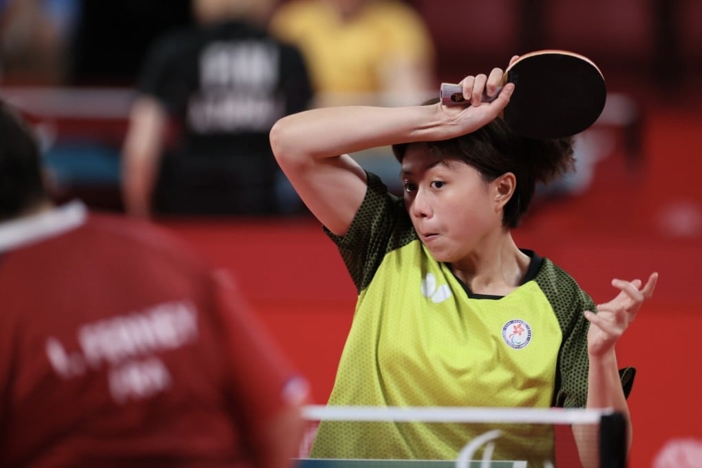 Hong Kong's Paralympic debutant Wong Ting-ting returns in a group stage rally against Lea Ferney of France at the Tokyo 2020 Paralympic Games. Photo: Hong Kong Paralympic Committee