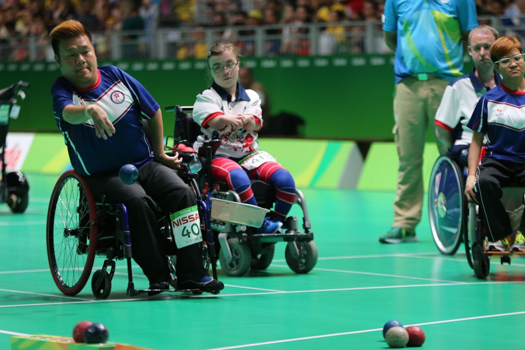 Hong Kong boccia bowler Leung Yuk-wing in a pool group pairs competition at the Rio 2016 Games. Photos: Hong Kong Paralympic Committee
