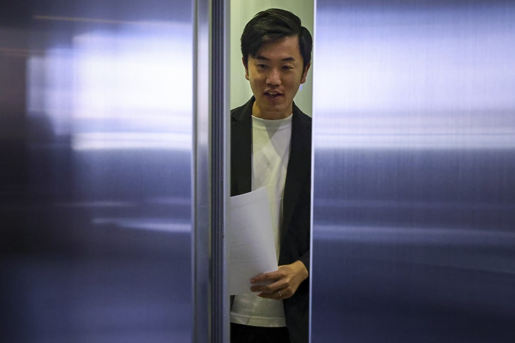 Cheng Chung-tai meets the media outside the Legislative Council chamber at Tamar after he was unseated on Thursday. Photo: Nora Tam