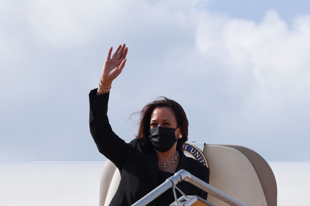 US Vice-President Kamala Harris boards Air Force Two as she departs Vietnam on Thursday. Photo: Reuters