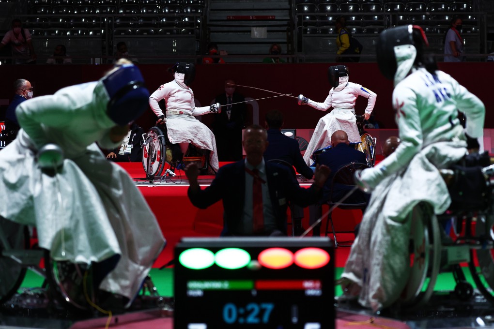 Hong Kong’s Alison Yu Chui-yee in action against Ukraine’s Nataliia Mandryk in the Tokyo 2020 Paralympic Games women’s épée individual competition. Photo: Reuters
