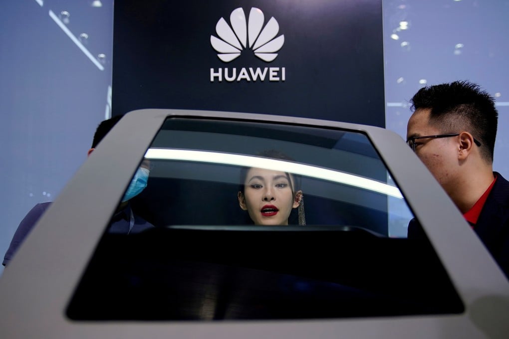 A Huawei display at the Auto Shanghai show in China on April 19, 2021. An outcry has followed reports that Huawei has won approval to purchase American-made automotive chips. Photo: Reuters