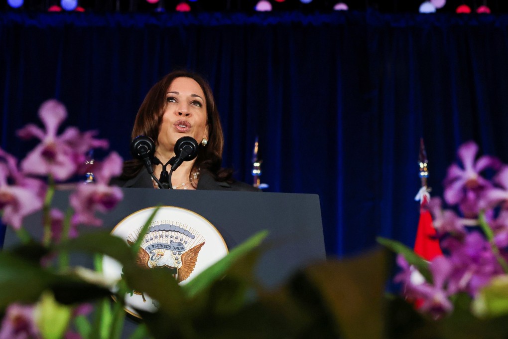US Vice-President Kamala Harris delivers a speech at Gardens by the Bay in Singapore on Tuesday. Photo: Reuters