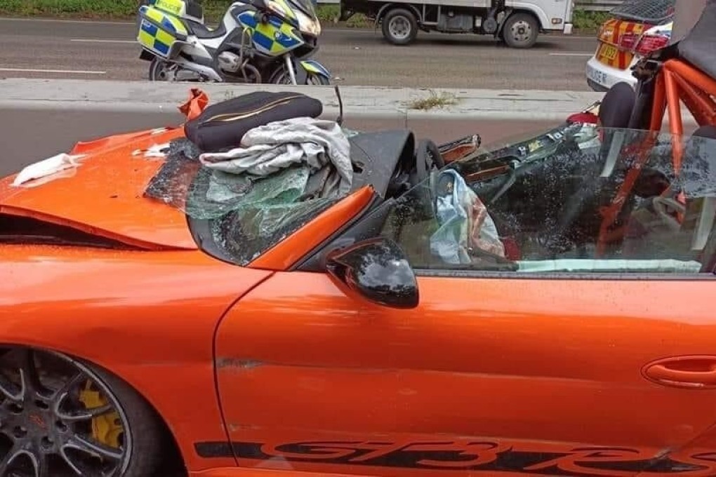 The luxury sports car’s windscreen was ripped away by the force of the impact. Photo: Handout