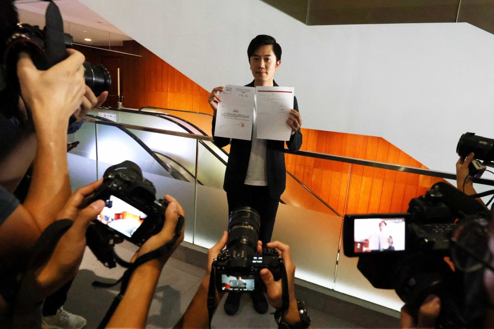 Hong Kong localist lawmaker Cheng Chung-tai meets the media after he was unseated as a Legislative Council member. Photo: Nora Tam