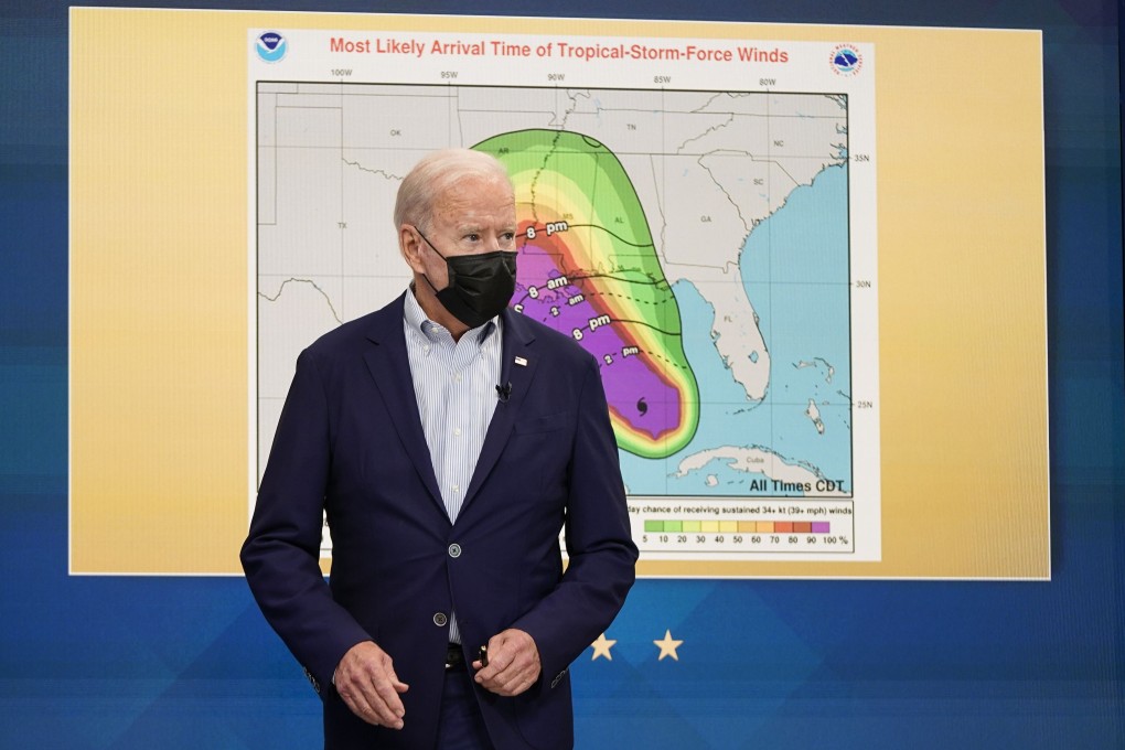 US President Joe Biden speaks during a Federal Emergency Management Agency (FEMA) briefing in Washington on Saturday. Photo: Sipa / Bloomberg