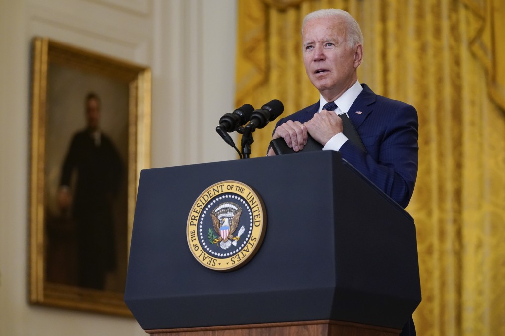 US President Joe Biden speaks to the media about the bombings at Kabul airport at the White House in Washington on Saturday. Photo AP