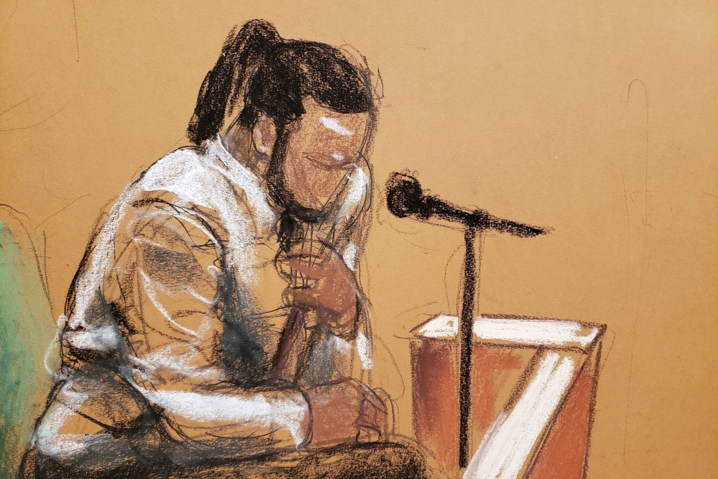 Accuser ‘Louis’ testifies during R. Kelly’s sex abuse trial at Brooklyn’s Federal District Court in a courtroom sketch in New York on Monday. Photo: Reuters