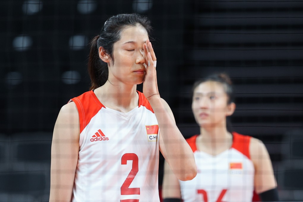 Star player Zhu Ting of China reacts during the women's preliminary round pool B volleyball match between China and the Russian Olympic Committee at the Tokyo 2020 Olympic Games. Photo: Xinhua