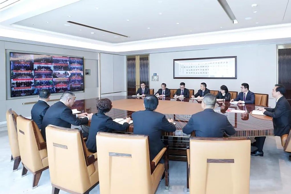 Hui Ka-yan (first right), founder of China Evergrande Group, chairing a conference call with senior executives of the property developer via conference call on 1 September, 2021. Photo: Handout